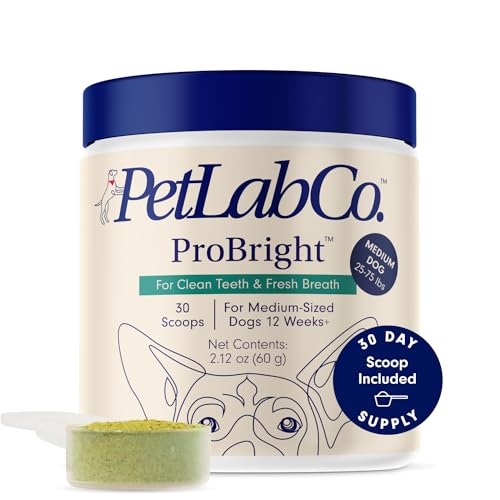 PetLab Co. ProBright Dental Powder - Dog Breath Freshener - Teeth Cleaning Made Easy – Targets Tartar & Bad Breath - Formulated for Medium Size Dogs