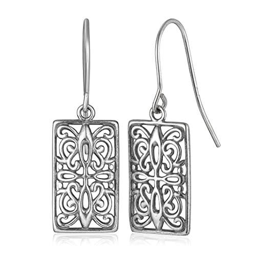 MORGAN & PAIGE Rhodium or 18k Gold Plated Celtic Knot Earrings For Women - 925 Sterling Silver Celtic Dangle Earrings With Rectangle Drop Pendant - Handcrafted - Jewelry Gift for Her
