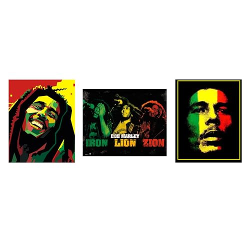 Bob Marley Silhouettes Classic Faces Replica Wall Art Print Set - Watercolor Abstract Decor for Home Decor, Studio Decor, & Music Room Decor - Unframed Iron-Lion-Zion Concert Images - 8x10' (3-Pack)'