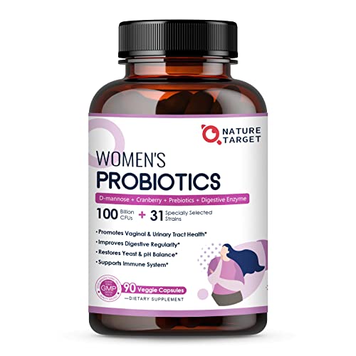 Probiotics for Women Digestive Health, 100 Billion CFUs Probiotic with Digestive Enzymes & Prebiotics, Vaginal Probiotics with Cranberry for Urinary Tract Health & pH Balance, 90 Veggie Capsules
