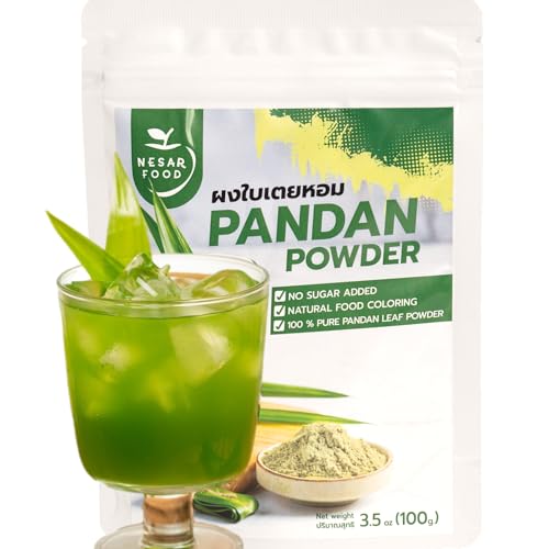 NESAR FOOD Premium Pandan Leaf Powder, Natural Green Food Coloring Powder, Pandan Latte, Pandan Juice Thai tea, Food Dyeing, no sugar added, Natural 100 G (3.5 oz Pack of 1)