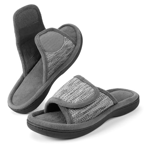 RockDove Women's Adjustable Wrap Memory Foam Slide Slipper, Size 9-10 US Women, Grey