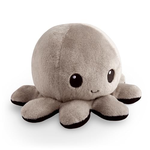 TeeTurtle - The Original Reversible Octopus Plushie - Black + Gray - Cute Sensory Fidget Stuffed Animals That Show Your Mood