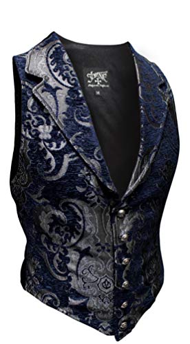 Shrine Men's Victorian Gothic Aristocrat Vest Silver Blue Tapestry (Medium)