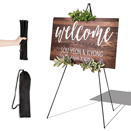JNZYB Easel Stand for Display Wedding Sign & Poster - 63 Inches Tall Easle for Display Holder - Portable Collapsable Poster Easel - Floor Adjustable Metal Painting Easels Tripod Black