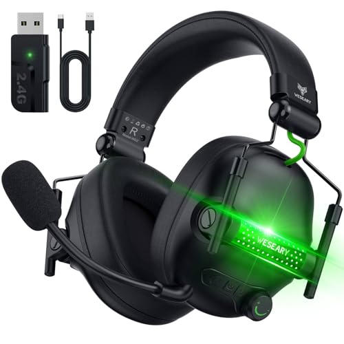 WESEARY WG2 Wireless Gaming Headset with Microphone for PS5, PS4, PC, Switch, Mac, 7.1 Crystal-Stereo Bluetooth Headphones, PS5 Headset Wireless 2.4GHz with Lossless Audio, 50 Hr Battery, Cool RGB