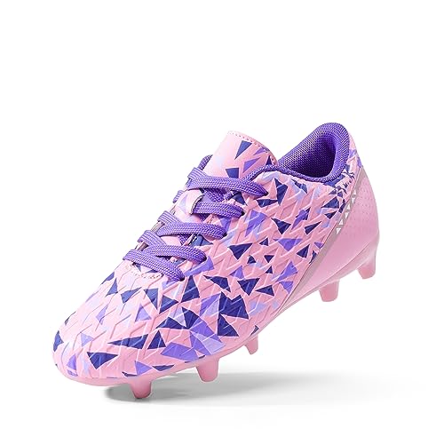 DREAM PAIRS Boys Girls Soccer Cleats Kids Football Shoes,Size 12 Little Kid,Pink/Purple,HZ19003K
