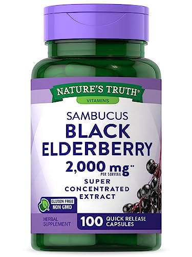 Nature's Truth Black Elderberry Capsules | 100 Count | Super Concentrated Sambucus Extract | Non-GMO and Gluten Free