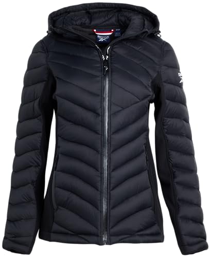 Reebok Women's Jacket - Lightweight Quilted Puffer Parka Coat with Flex Stretch Panels Casual Jacket for Women (S-XL), Size Large, Black