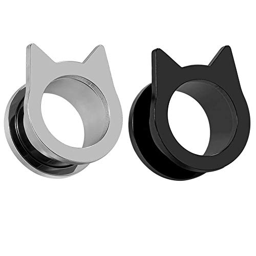 COOEAR Gauges for Ears Piercing Flesh Tunnels and Plugs Jewelry Cute Steel Cat Earrings Stretchers Size 2g(6mm) to 1 inch(25mm)