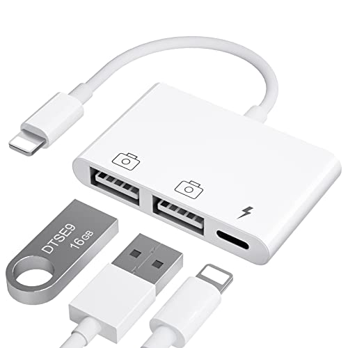 iPad to USB Adapter, USB for iPad, iPhone to USB Adapter Compatible iPhone/iPad,Plug N Play,Compatible with USB Flash Drive.Support iOS 16.