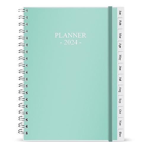 2024 Planner - Weekly & Monthly Planner Runs January 2024 to December 2024, 6.25' x 8.25', 12 Monthly Tabs, 14 Notes Page, Inner Pocket, Flexible Cover with Twin-Wire Binding, Teal Planners 2024