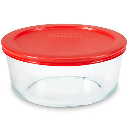 Pyrex Simply Store Glass Food Storage Container, Snug Fit Non-Toxic Plastic BPA-Free Lids, Freezer Dishwasher Microwave Safe, 7 Cup