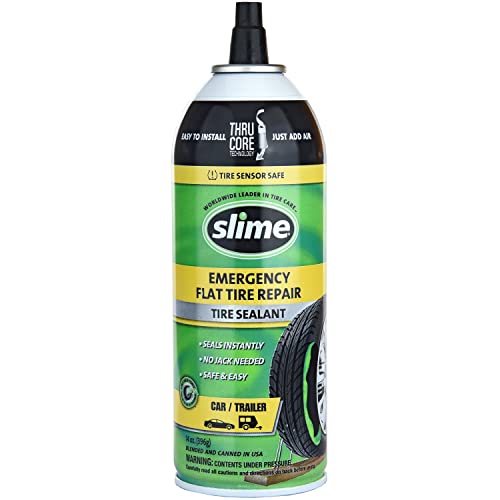 Slime 60186 Flat Tire Puncture Repair Sealant, Emergency Repair for Highway Vehicles, Suitable for Cars/Trailers, Non-Toxic, eco-Friendly, 140z , Green
