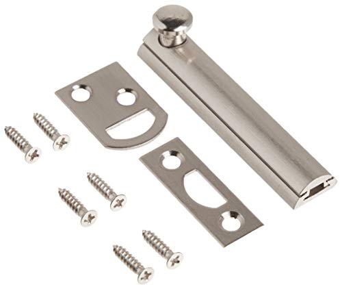 Hickory Hardware Security Slide Latch Door Lock Bolt | 2 Pack | Heavy-Duty Hardware for Flush or Recessed Doors and Gates | 3 Inch | Satin Nickel