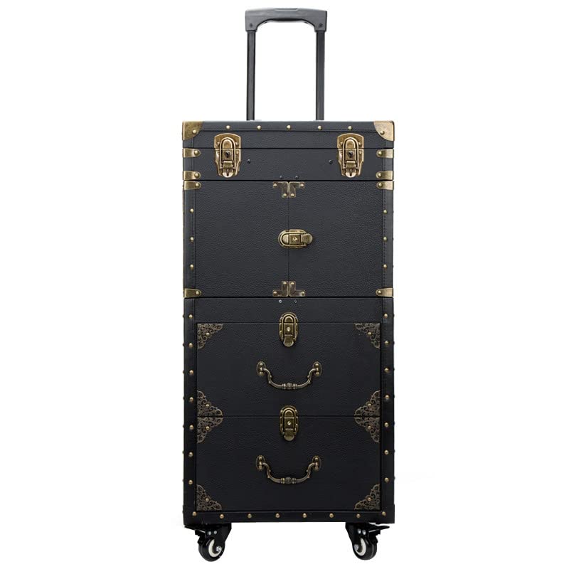 HZYLDQZJY Rolling Lockable Makeup Train Case Hairdressing Trolley Stylist Beauty Salon Cosmetic Luggage Travel Organizer Tool Box with Hair Dryer Holder