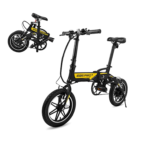Swagtron Swagcycle EB-5 PLUS Folding Electric Bike with Pedals and Removable Battery, Black, 14' Wheels
