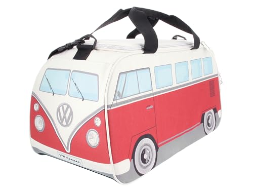 Brisa VW Collection - Volkswagen Retro Sport Shoulder Fitness Bag in T1 Bus Shape (Small/Classic Bus/Red & Beige)
