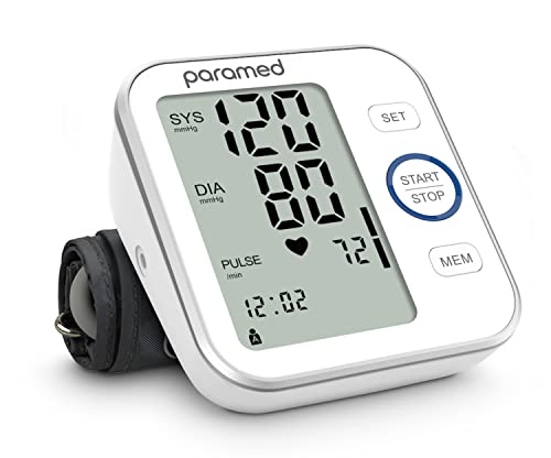Paramed Blood Pressure Monitor - Bp Machine - Automatic Upper Arm Blood Pressure Cuff 8.7-16.5 inches - Large LCD Display 120 Sets Memory - Device Bag & Batteries Included