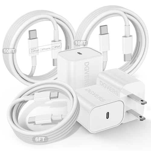 [3Pack] for iPhone 15 Charger Fast Charging, [MFi Certified] 6+10+10ft USB C Cable & 20W Type C Fast Charger Block, USBC to USBC Charger Cord for iPhone 15/15 Pro Max/15 Pro/15 Plus/iPad Pro/Air/Mini