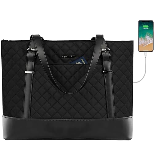 KROSER Laptop Tote Bag 15.6 Inch with USB Port, Large Work Tote Bag Computer Shoulder Bag for Women, Laptop Case for Office Business Travel(Quilted)