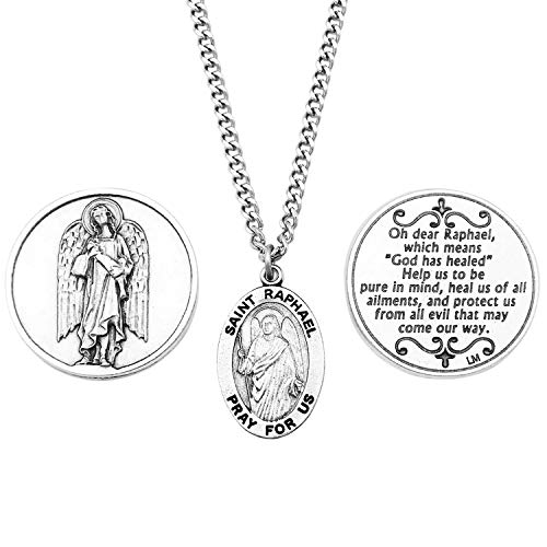 Rosemarie Collections Saint Raphael The Archangel Pendant Necklace and 2 Religious Pocket Tokens