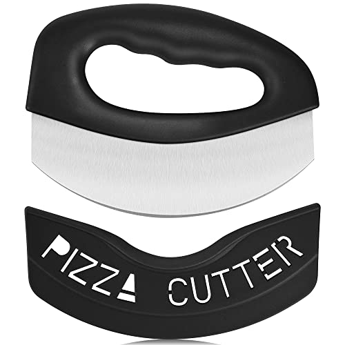 Urbanstrive Heavy Duty Stainless Steel Pizza Cutter with Cover, Super Sharp Blade Pizza Knife Pizza Cutter Rocker, Perfect Kitchen Gadgets for Pizza Cutting Home Essentials, Black