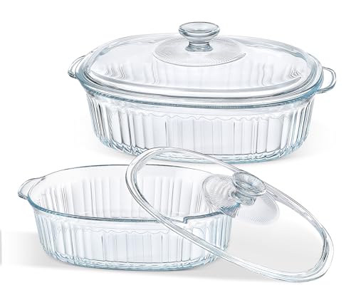 M MCIRCO 4-Piece Glass Casserole Baking Dish, Set of 2 Casseroles With Glass Lids, 1.9 Qt and 3 Qt