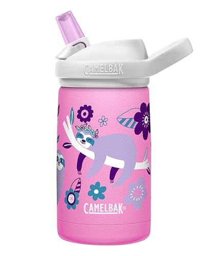 CamelBak eddy+ Kids Water Bottle with Straw, Insulated Stainless Steel - Leak-Proof when Closed, 12oz, Flowerchild Sloth