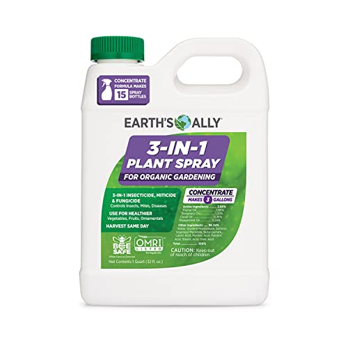 Earth's Ally 3-in-1 Plant Spray 32 oz Conc. Makes 3 gal | Better Than Neem Oil | Insecticide, Fungicide & Spider Mite Control for Organic Gardening, Pest Repellent for Indoor & Outdoor Gardening