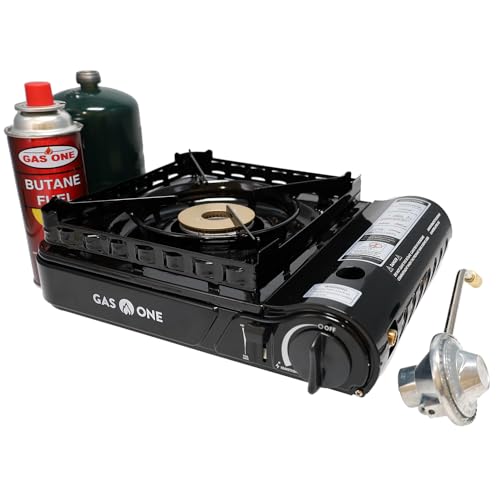 Gas One Dual Fuel Portable Stove 15,000BTU With Brass Burner Head, Dual Spiral Flame Gas Stove - Patent Pending