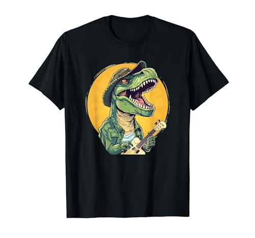 Funny T Rex Dinosaurs with Music Instrument for Ukuleles Fan T-Shirt