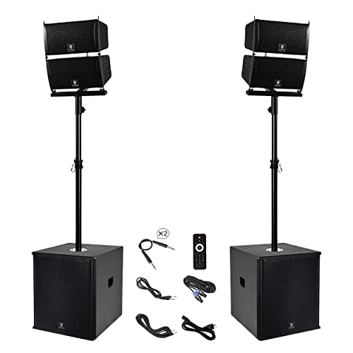 PRORECK Club 6000 15-inch 6000W P.M.P.O Stereo PA Speaker System Combo Set 4 Line Array Speakers, 2 15-inch Subwoofers with Bluetooth/USB Read/SD Card/Remote Control, for Party DJ Wedding Meeting