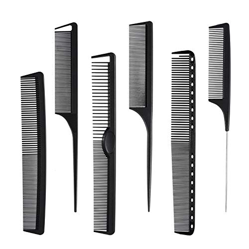 6 Pieces Carbon Fiber Hair Combs Set, General Styling Grooming Comb, Anti Static Heat Resistant Hairdressing Comb, Fine and Wide Tooth Hair Barber Comb, Rat Tail Comb