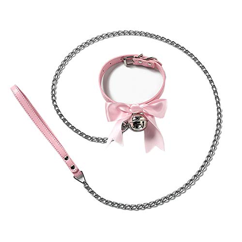 paloli Handmade Cosplay Choker Lolita Kitty Bell Collar with Ribbon Women Leather Choker Necklace