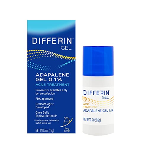 Differin Acne Treatment Gel, 30 Day Supply, Retinoid Treatment for Face with 0.1% Adapalene, Gentle Skin Care for Acne Prone Sensitive Skin, 15g Pump