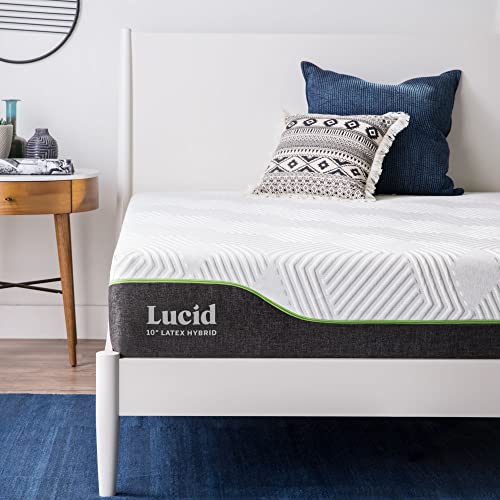 LUCID 10 Inch Latex Hybrid Mattress - Responsive Latex Foam and Encased Springs - Medium Firm Feel - Motion Isolation - Edge Support - Gel Infused - Pressure Relief - Bed in a Box - Queen Size