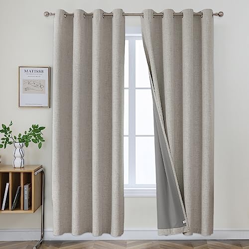 Joydeco Blackout Curtains for Bedroom, Black Out Curtains 84 Inch Length 2 Panels Set, Linen Textured Thermal Insulated Window Curtains with Grommets(52x84 inch, Greyish White)