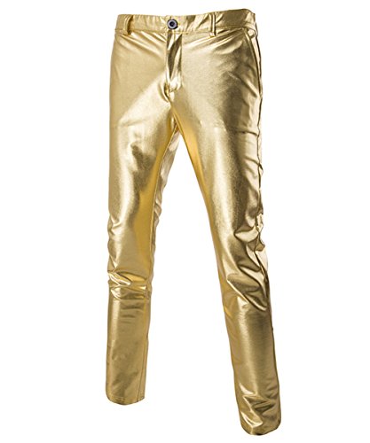 Boyland Mens Casual Night Club Metallic Moto Style Flat Front Faux Leather Pants Novelty Straight Leg Trousers Disco