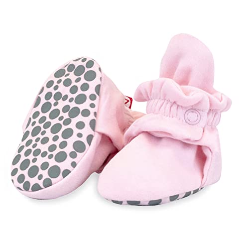 Zutano Unisex Organic Cotton Baby Booties With Gripper Soles, Baby Pink Solid, 18M