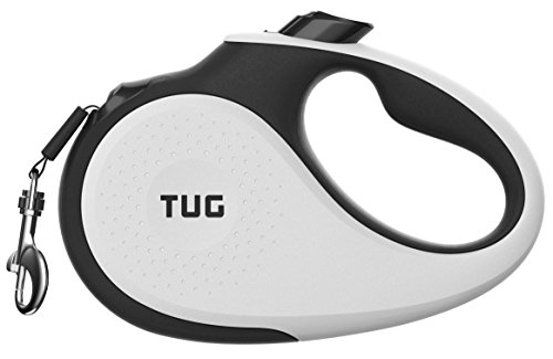 TUG 360° Tangle-Free Retractable Dog Leash with Anti-Slip Handle | 16 ft Strong Nylon Tape | One-Handed Brake, Pause, Lock (Small, White)