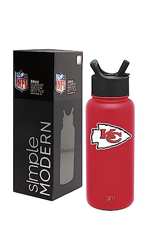 Simple Modern Officially Licensed NFL Water Bottle with Straw Lid | 32oz Vacuum Insulated Stainless Steel Thermos | Summit Collection