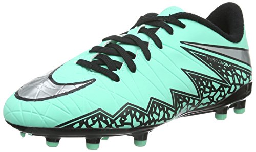 Nike Jr Hypervenom Phelon II FG Soccer Shoes (Grn GLW/Mtllc Slvr-Hypr Orng-B, 4.5Y)