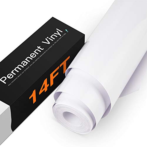 HTVRONT White Permanent Vinyl, White Vinyl for Cricut - 12' x 14 FT White Adhesive Vinyl Roll for Cricut, Silhouette, Cameo Cutters, Signs, Scrapbooking, Craft, Die Cutters (Glossy White)