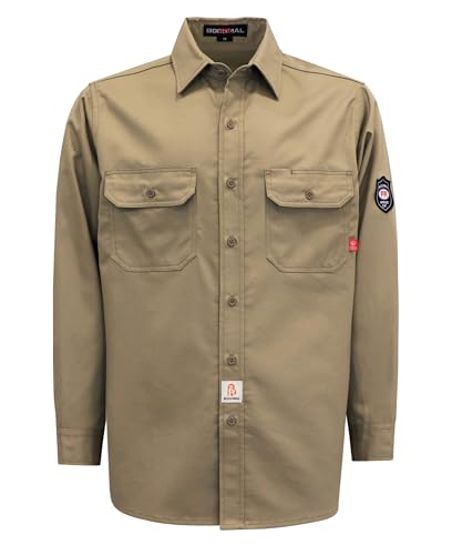 BOCOMAL FR Shirts Flame Resistant Shirt NFPA2112/CAT2 7.5oz Fire Resistant Khaki Men's Fire Retardant Workwear Welding Shirt