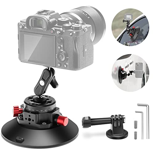 Neewer 6' Camera Suction Mount with Ball Head Magic Arm, Metal Car Mount for Camera/Action Camera/Phone, Air Pump Vacuum Suction Cup on Car or Window Glass with 1/4' 3/8' ARRI Mounting Holes, CA013