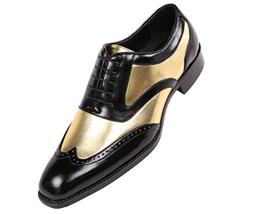 Bolano Lawson Men's Oxford Dress Shoes - Two Tone Metallic Tuxedo Formal Dress Shoes for Men - Designer Formal Wingtip Shoes with Lace Tie (Gold/8.5)