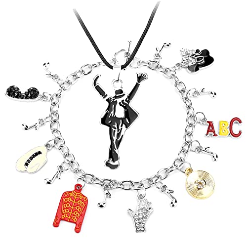 BOMJJOR MJ Jackson Necklace Bracelet for MJ Michael Fans Men Kids Jewelry Memorial Collection (Bracelet and Necklace)