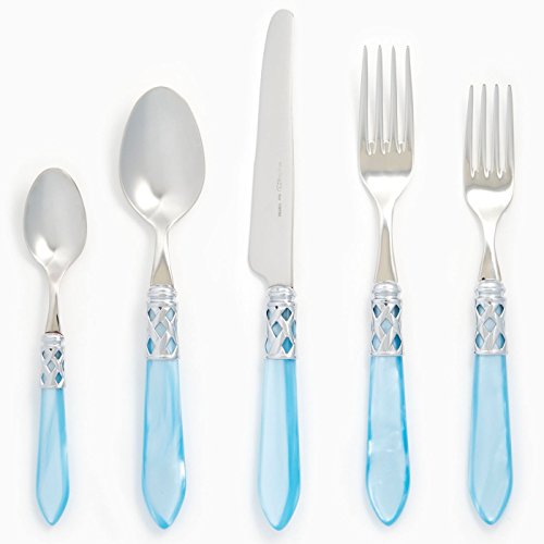Vietri Aladdin Brilliant Light Blue 5-Piece Place Setting, 18/10 Stainless Steel Forks Spoons Knife