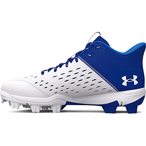 Under Armour Baby Boys Leadoff Mid Junior Rubber Molded Cleat Baseball Shoe, (400) Royal/White/White, 2 Little Kid US